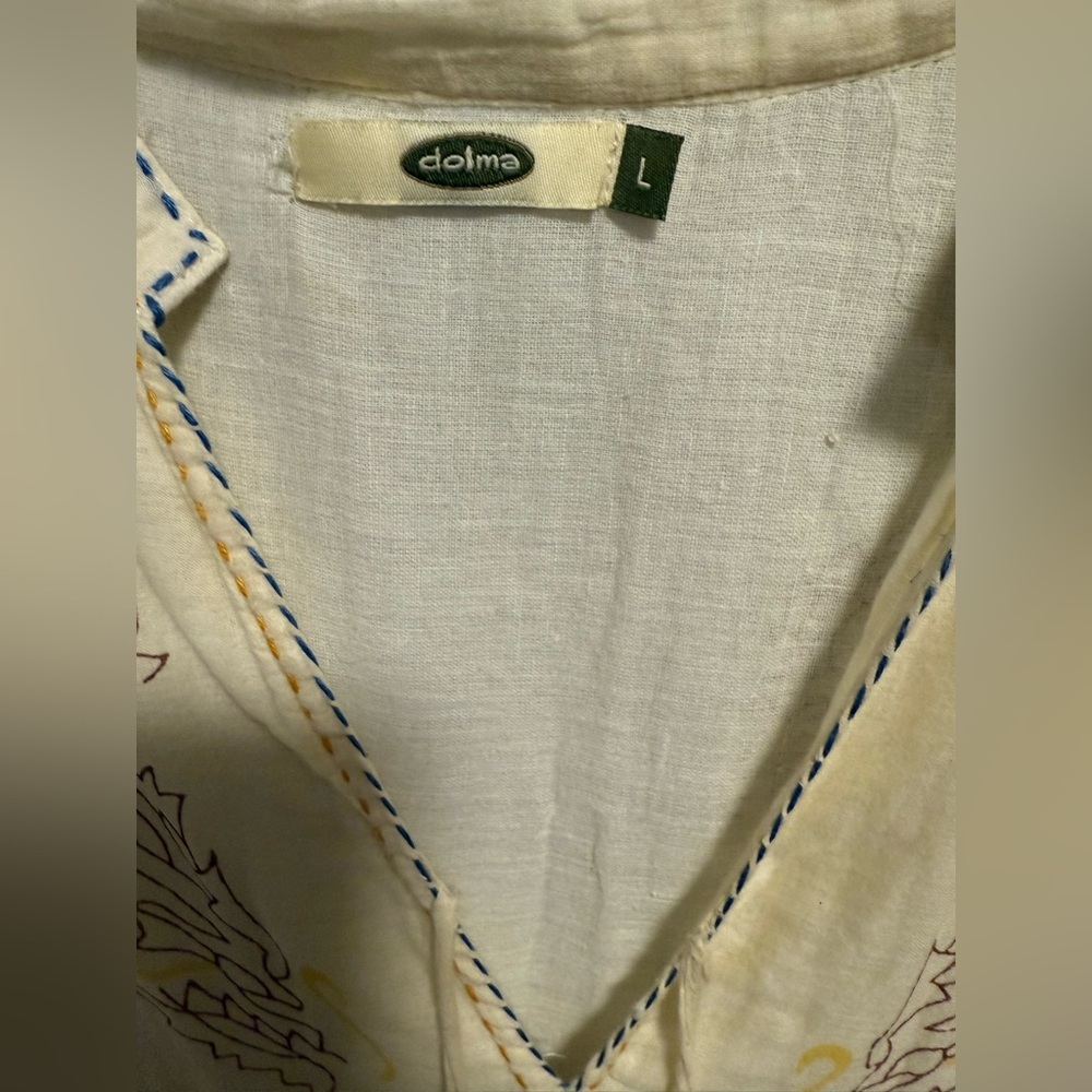 Dolma Bohemian ivory Dress with Patterned Sleeves size large - Picture 4 of 9